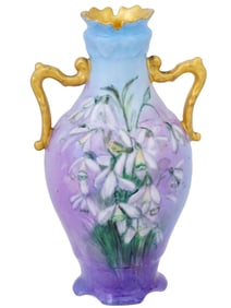 VINTAGE PORCELAIN GILT VASE WITH SNOWDROPS