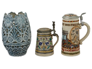 CERAMIC GERMAN BEER STEINS VILLEROY BOCH AND VASE