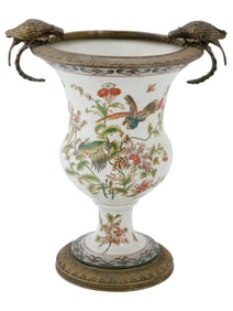 WILLIAM LOWE HAND PAINTED PORCELAIN BRONZE URN VASE