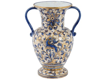 VINTAGE ITALIAN HAND PAINTED PORCELAIN FLORAL VASE