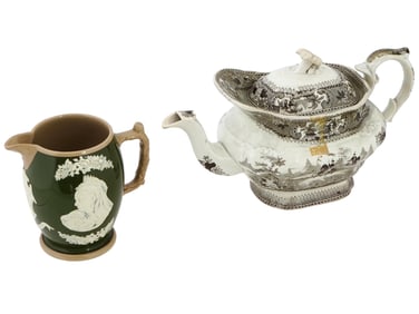 LOT OF ANTIQUE ENGLISH CERAMIC CREAMER AND TEA POT