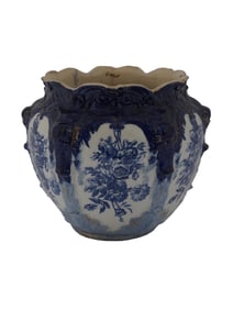 CROWN SEMI PORCELAIN BLUE AND WHITE PLANTER VASE