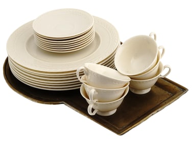 VINTAGE LENOX PORCELAIN SERVING SET W COPPER TRAY