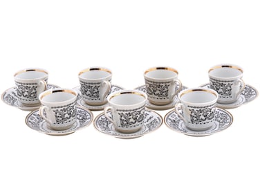 POLISH BOGUCICE PORCELAIN TEACUPS AND SAUCERS