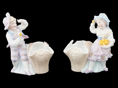 PAIR EUROPEAN PORCELAIN SCULPTED CACHEPOTS OR VASES
