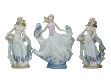 LARGE VINTAGE GLAZED PORCELAIN FEMALE FIGURINES