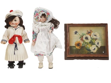 COLLECTION OF LARGE PORCELAIN DOLL AND CASKET BOX