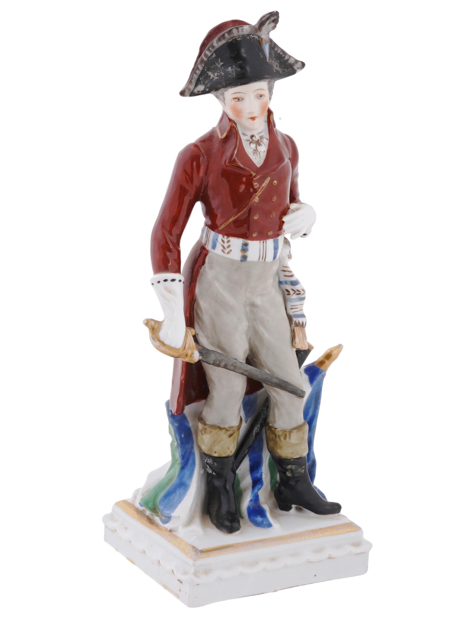 VINTAGE PORCELAIN NAPOLEONIC ARMY OFFICER FIGURINE: A vintage porcelain Napoleonic army officer figurine, presenting the military leaders of the Napoleonic era. This figurine, meticulously crafted with attention to historical accuracy and cultural sign