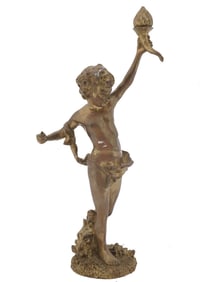NEOCLASSICAL BRASS SCULPTURE CUPID WITH A TORCH