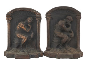 TWO ANTIQUE THE THINKER BY RODIN BRONZE BOOKENDS