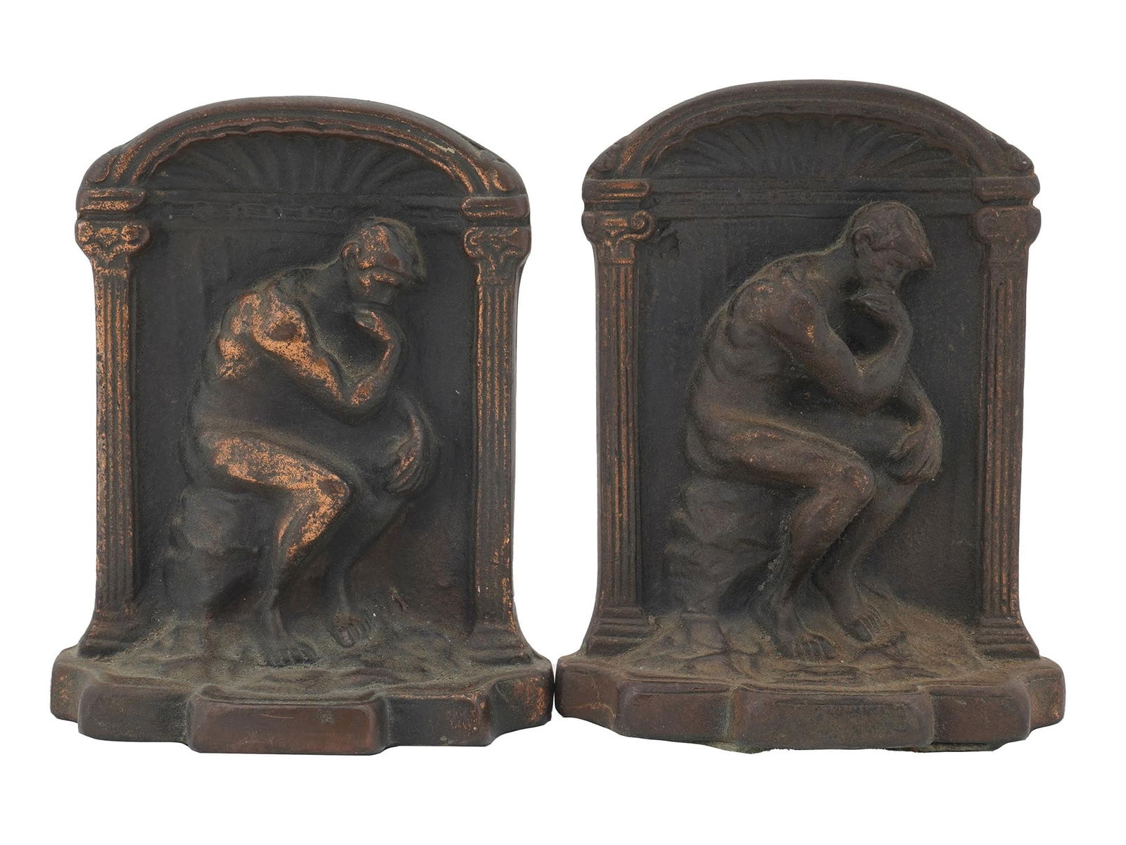 TWO ANTIQUE THE THINKER BY RODIN BRONZE BOOKENDS (1 of 6)