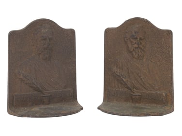 TWO ANTIQUE CAST IRON HENRY LONGFELLOW BOOKENDS