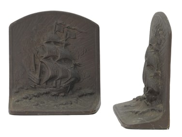 ANTIQUE NAUTICAL STYLE BRONZE SHIP BOOKENDS