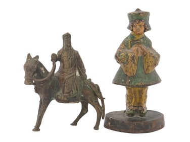 PAIR OF ANTIQUE ORIENTAL PATINATED METAL FIGURES