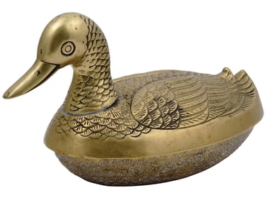 MID CENTURY GILT BRASS DUCK COVERED SERVING DISH