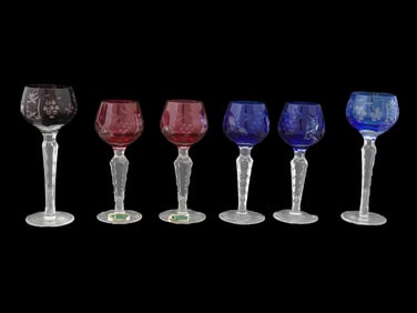 VINTAGE CZECH BOHEMIAN CRYSTAL GLASSES VARIOUS COLORS