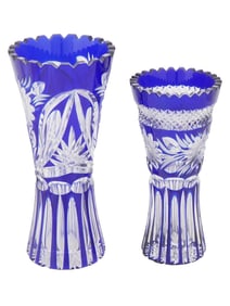 VINTAGE BOHEMIAN FLORAL DESIGN LEAD CRYSTAL GLASS VASES