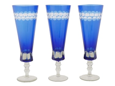 VINTAGE BOHEMIAN BLUE CRYSTAL GLASS CHAMPAGNE GLASSES