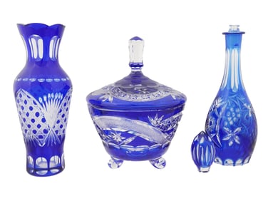 VINTAGE CZECH BOHEMIAN COBALT BLUE CRYSTAL GLASS PIECES