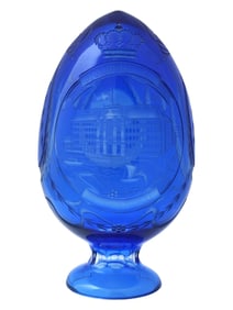GLASS BLUE EASTER EGG W GRAND HOTEL AFTER FABERGE
