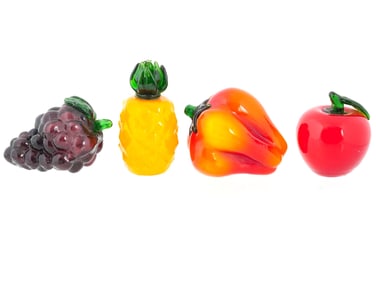 VINTAGE COLORED GLASS VEGETABLE AND FRUIT FIGURINES