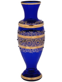 VINTAGE BOHEMIAN GILT COBALT BLUE GLASS VASE