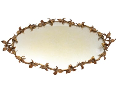 A VINTAGE BRASS OVAL MIRROR ROCOCO STYLE TRAY