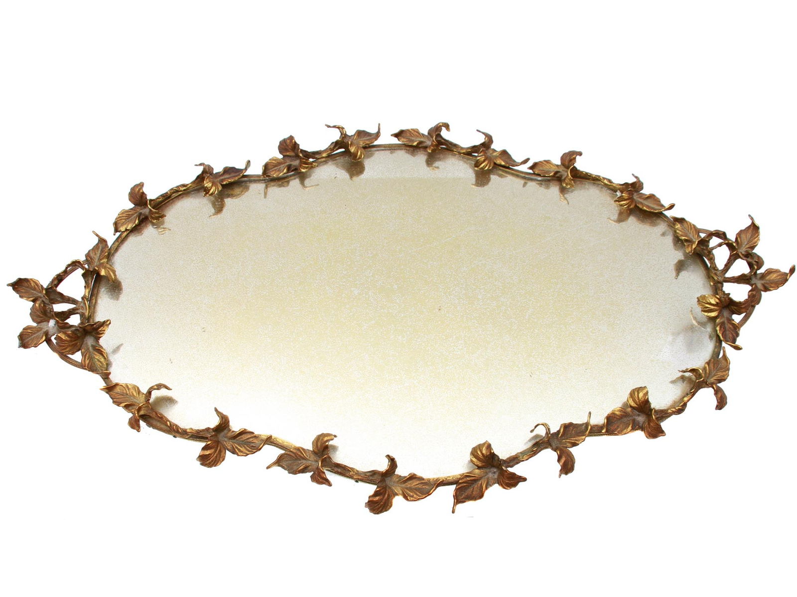 A VINTAGE BRASS OVAL MIRROR ROCOCO STYLE TRAY (1 of 4)