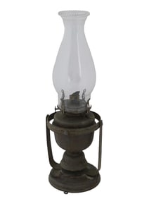 VINTAGE METAL AND GLASS OIL LAMP CA EARLY 20TH C