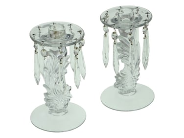 AMERICAN MADE ART DECO CRYSTAL CANDLESTICKS BY HEISEY