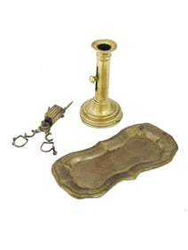 ANTIQUE CANDLESTICK TRAY AND SCISSORS F CANDLES