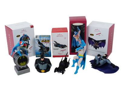 GROUP OF HALLMARK KEEPSAKE BATMAN ORNAMENTS: A group of Batman-themed collectibles and Hallmark Keepsake ornaments, perfect for DC Comics fans. This lot includes the 2018 Year-Dated Hallmark Keepsake Batman, Rebirth ornament, the classic 1994 Ha