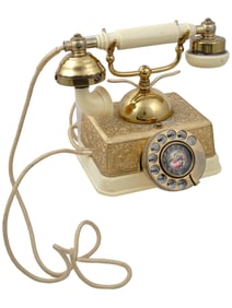 VINTAGE FRENCH BRASS ROTARY DIAL TELEPHONE