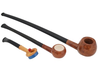 GROUP OF FRENCH HAND CARVED WOODEN TOBACCO PIPES