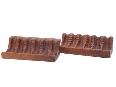 TWO VINTAGE HAND CARVED WOODEN STANDS FOR PIPES