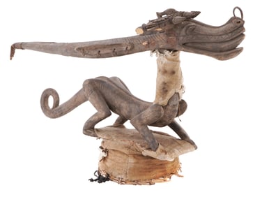 AFRICAN TRIBAL HAND CARVED WOODEN ANIMAL HEADDRESS