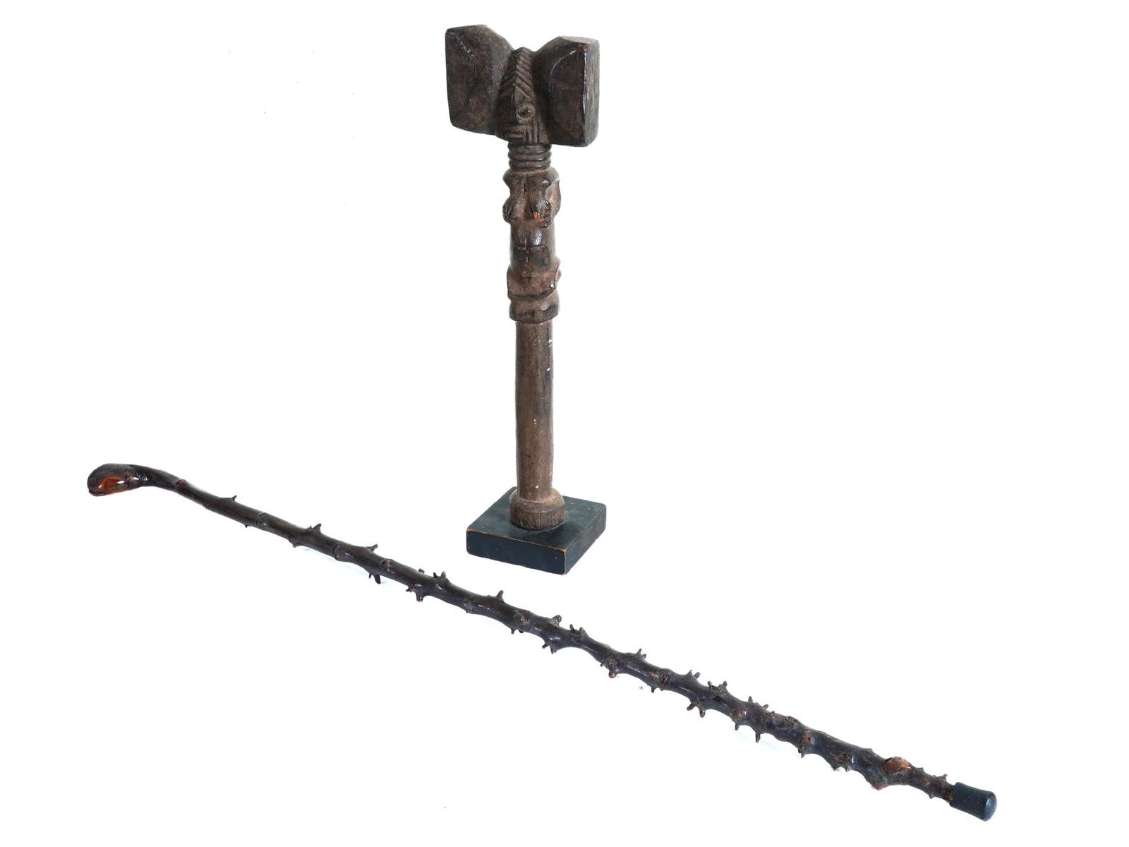 WOODEN BLACKTHORN SHILLELAGH STICK AND YORUBA STAFF (1 of 4)