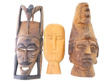 COLLECTION OF AFRICAN HAND CARVED WOODEN MASKS