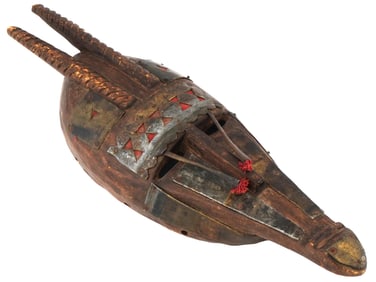 WEST AFRICAN MALI MARKA CARVED WOOD AND BRASS MASK