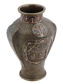 ANTIQUE JAPANESE MEIJI CLOISONNE ENAMEL BRONZE VASE