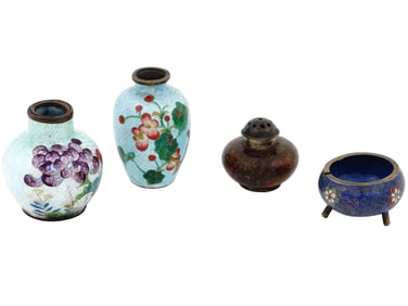 ANTIQUE JAPANESE CLOISONNE ENAMEL VASES DISHES