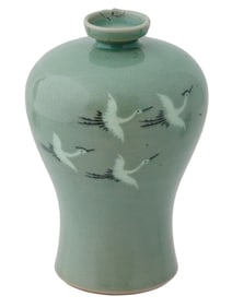 ANTIQUE ASIAN GLAZED PORCELAIN CELADON VASE
