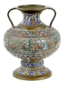 ANTIQUE CHINESE QING BRONZE CLOISONNE ENAMEL VASE