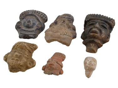 GROUP OF 6 PRE COLUMBIAN MESOAMERICAN CLAY HEADS