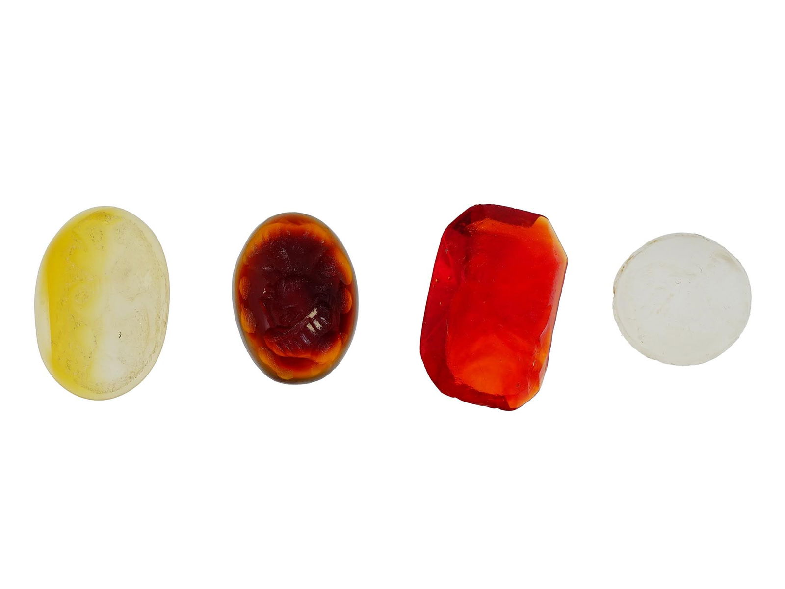 LOT OF ANCIENT MANNER CARVED GLASS INTAGLIO SEALS (1 of 5)