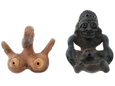 TWO ANCIENT PRE COLOMBIAN TERRACOTTA FIGURINES