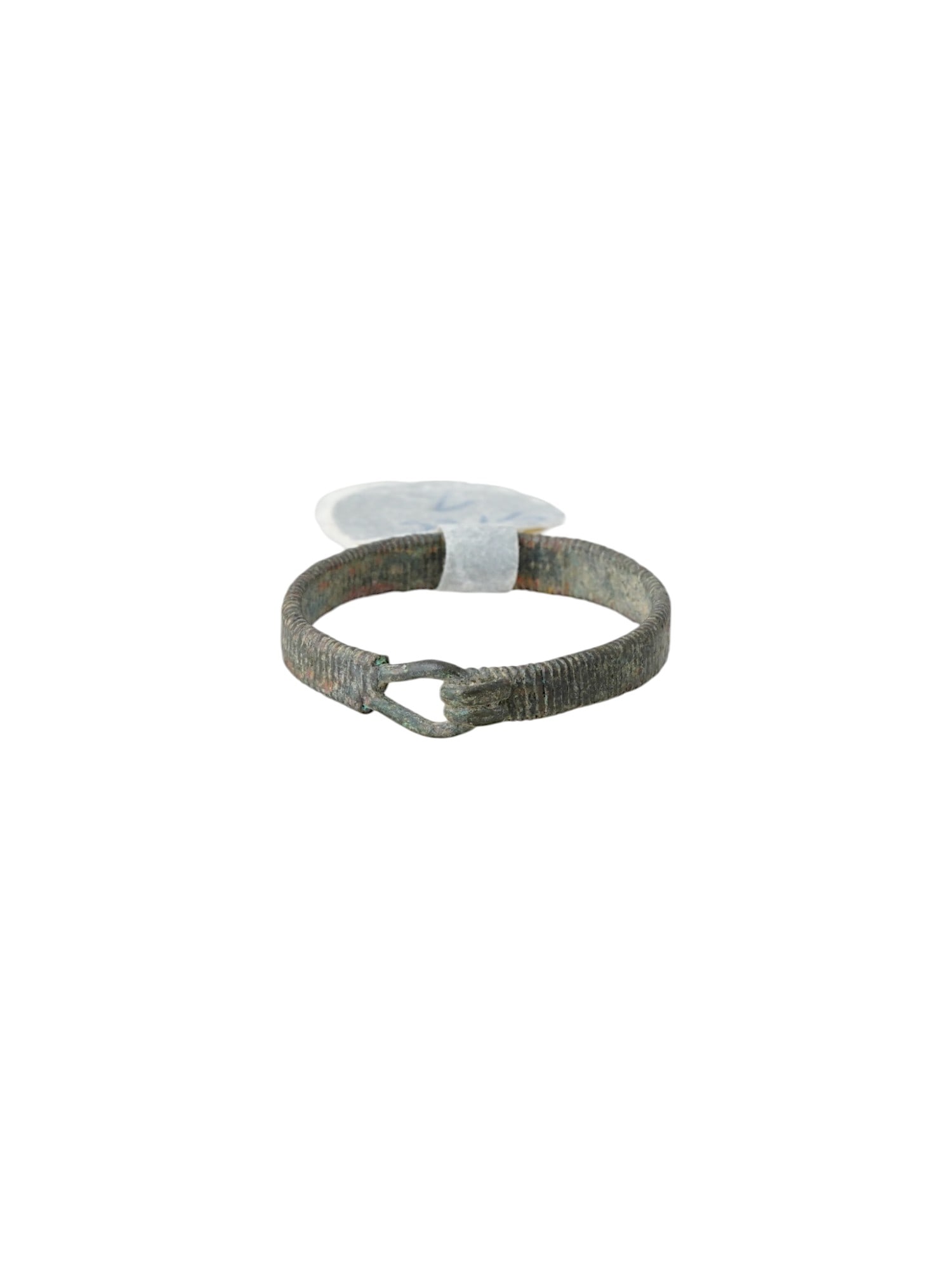 ANCIENT ROMAN BRONZE ENGAGEMENT RING 100 TO 300 AD: An ancient Roman bronze engagement ring, dating from 100 to 300 AD. The ring has a simple textured band and a loop closure. Historical Finds And Archaeological Relics, Jewelry And Accessories.