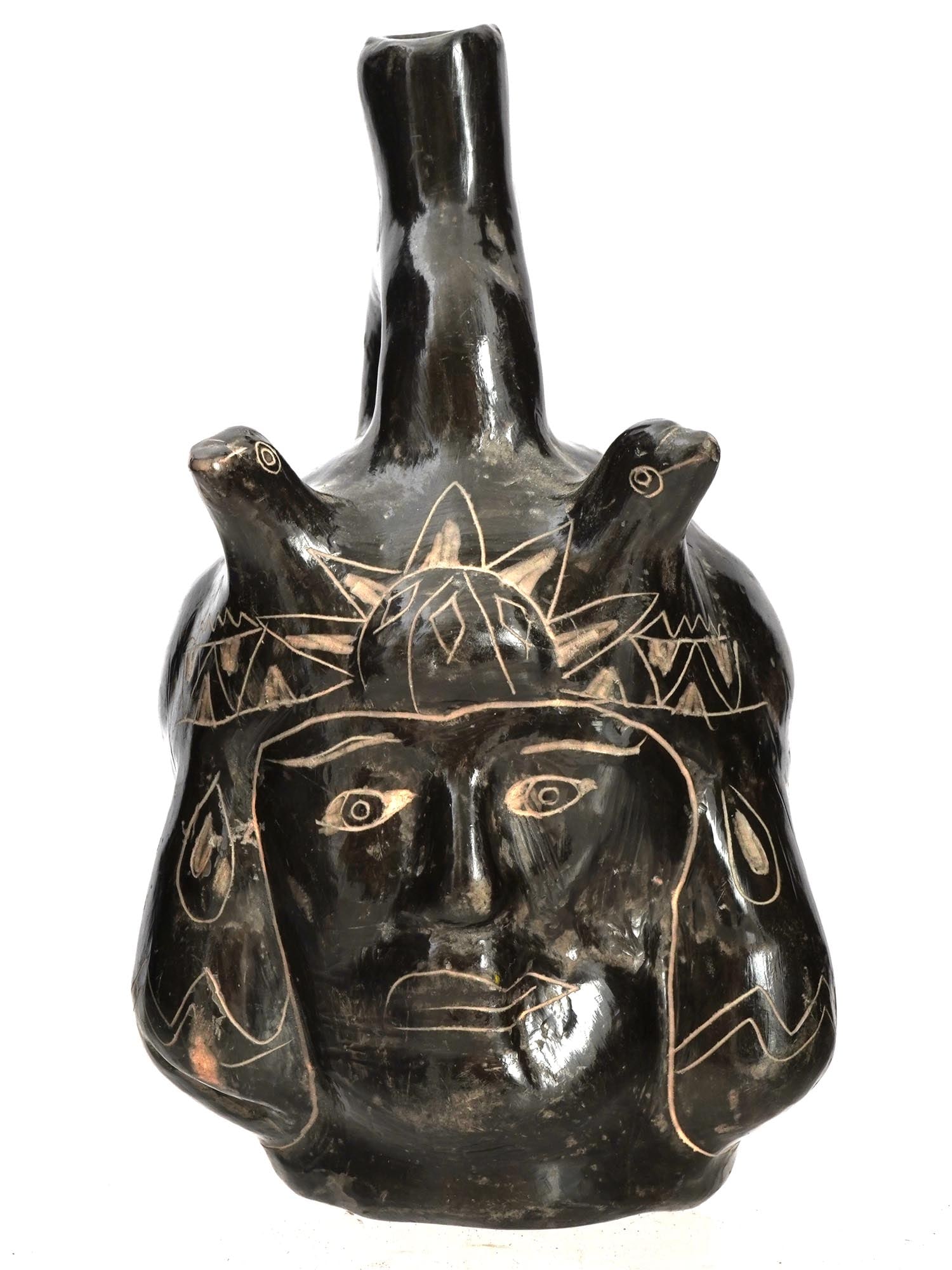 PERUVIAN CERAMIC STIRRUP SPOUT HEAD BOTTLE (1 of 7)