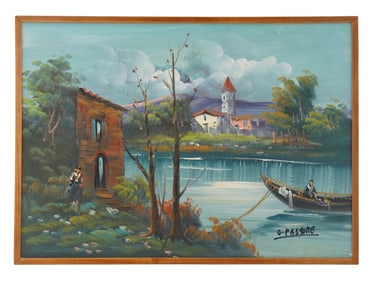 VINTAGE EUROPEAN OIL LANDSCAPE PAINTING BY G PASTORE