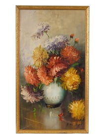 VINTAGE FLORAL STILL LIFE OIL PAINTING SIGNED